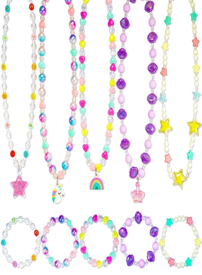 مجوهرات سيلفين للأطفال، قلادة وسوار للبنات الصغيرات، مزينة بقلادة على شكل وحيد القرن وقوس قزح ونجمة وتاج، مناسبة للأطفال الصغار، مجوهرات تنكرية، هدايا أميرات للأطفال من عمر 3 إلى 8 سنوات - Image 1